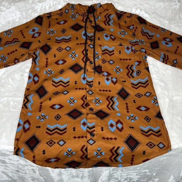 Original Use Men's Brown Aztec Flannel Hooded Long Sleeve Button Down Shirt XS - Picture 2 of 9
